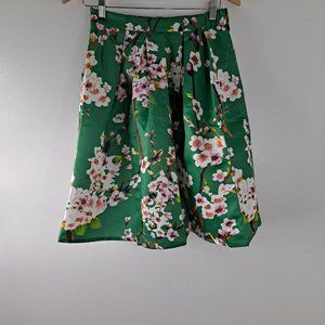 Floral Women's Shirt Green Cherry Blossom Lined Small
